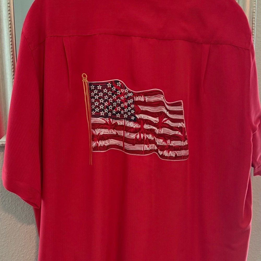 Men's Red Shirt with Embroidered Flag